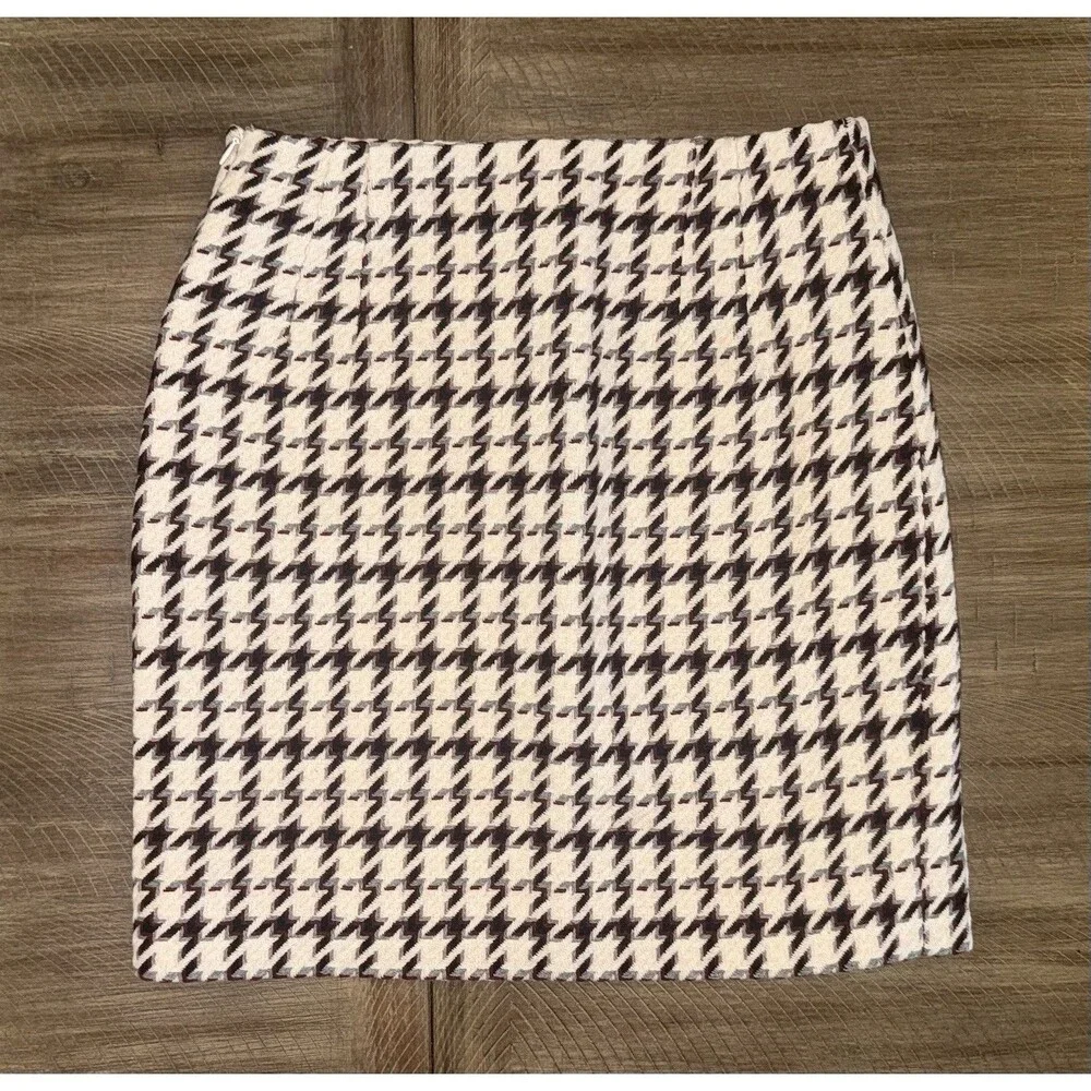 White House Black Market Houndstooth Wool Blend Lined Straight Skirt Size 2 EUC